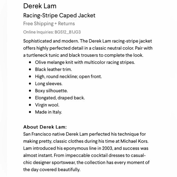 Derek Lam Racing Stripe Virgin Wool Caped Jacket Sz 0 - Picture 9 of 10